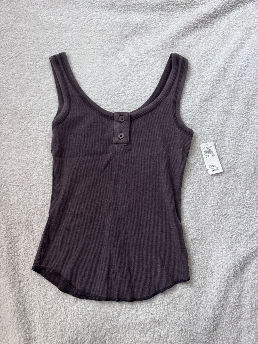 aerie Ribbed Button-Front Tank Top - Dark Brown